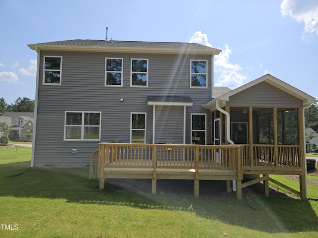 145 Green Haven Blvd Lot # 83, Youngsville, NC 27596 - back of property with a lawn, a wooden deck, and a sunroom
