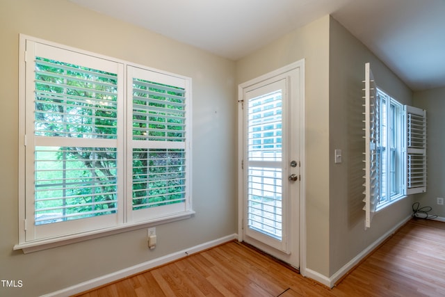 doorway to outside featuring light wood-type flooring