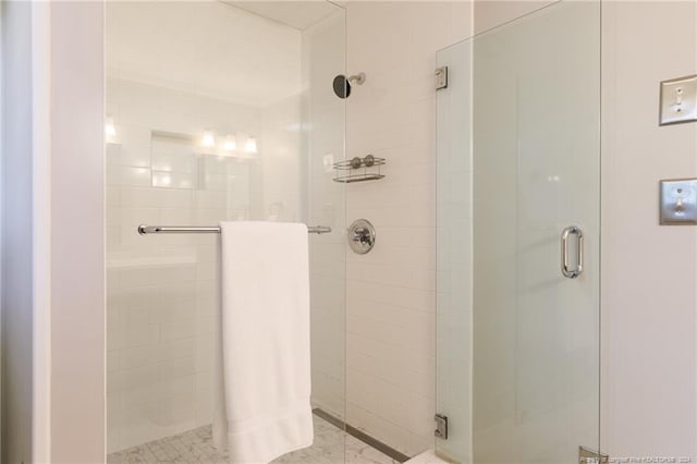 bathroom featuring a shower with door