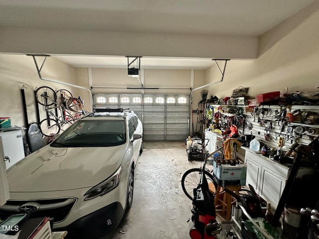 garage with a garage door opener