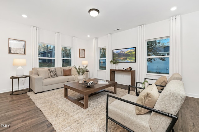 living room with hardwood / wood-style flooring