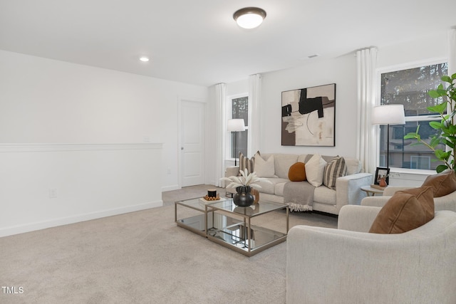 living room with light carpet