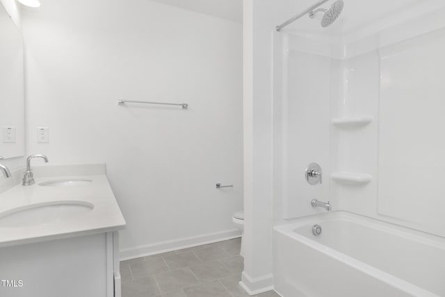 full bathroom featuring tile patterned floors, vanity, shower / bath combination, and toilet