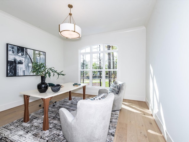 144 W Beech Slope Ct, Chapel Hill, NC 27517 - office with crown molding, baseboards, and wood finished floors