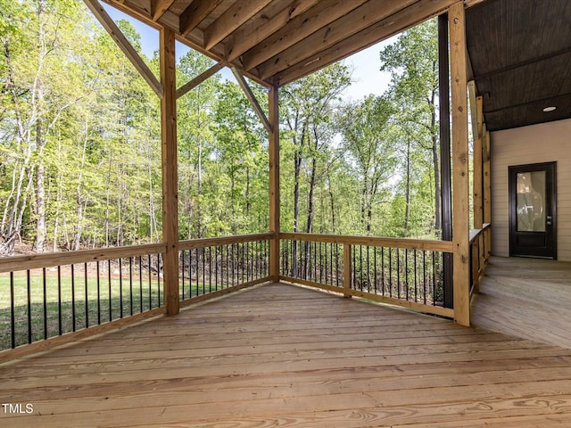144 W Beech Slope Ct, Chapel Hill, NC 27517 - wooden terrace with a wooded view