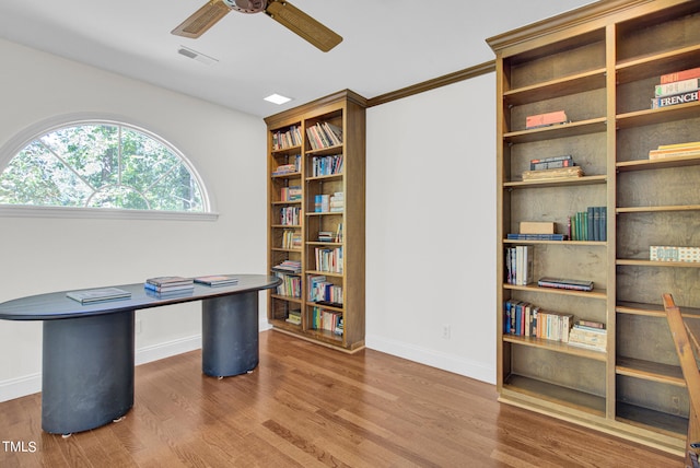 office featuring dark wood-type flooring and crown molding