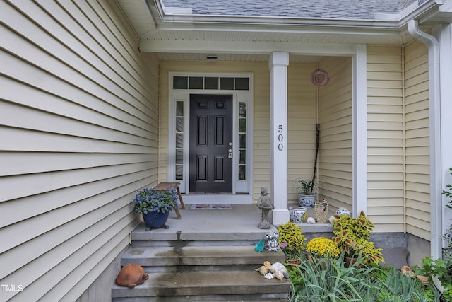 view of exterior entry featuring a porch