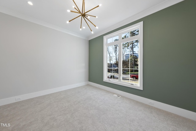 701 Dartmouth Rd, Raleigh, NC 27609 - empty room with a chandelier, crown molding, carpet floors, and baseboards