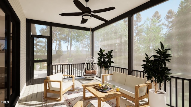 sunroom / solarium with ceiling fan