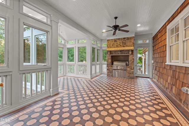 3105 Cone Manor Ln, Raleigh, NC 27613 - unfurnished sunroom with plenty of natural light, recessed lighting, and wooden walls
