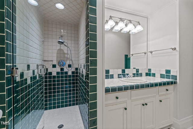 3105 Cone Manor Ln, Raleigh, NC 27613 - full bathroom with a stall shower, vanity, and recessed lighting