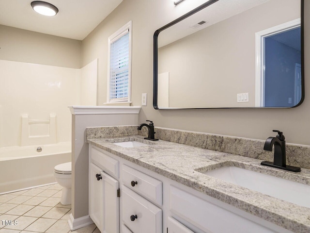 bathroom with vanity, tile patterned flooring, and toilet