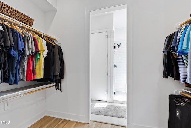 spacious closet featuring light hardwood / wood-style flooring