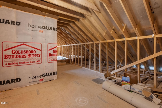 view of unfinished attic