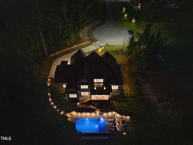 view of aerial view at twilight