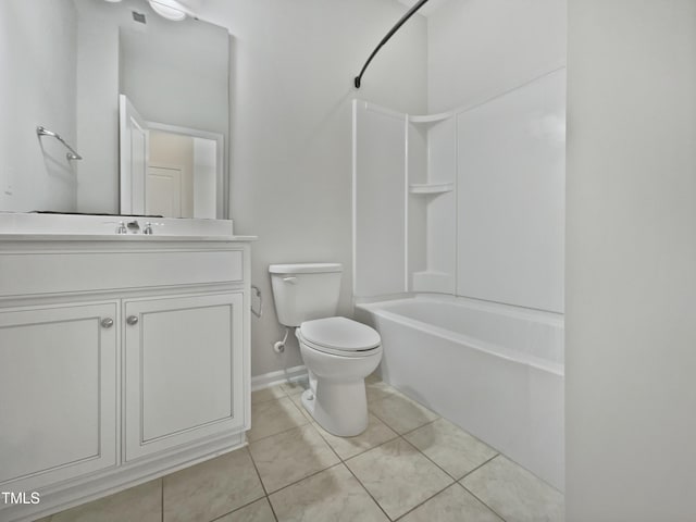 full bathroom featuring tile patterned flooring, vanity, toilet, and shower / bathing tub combination