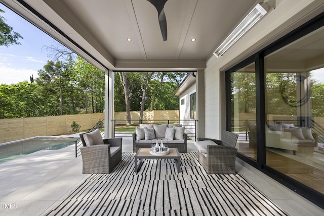 712 Daniels St, Raleigh, NC 27605 - view of patio with a fenced in pool, outdoor lounge area, and a fenced backyard