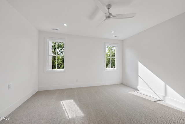 712 Daniels St, Raleigh, NC 27605 - unfurnished room with visible vents, carpet, baseboards, recessed lighting, and a ceiling fan
