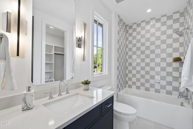 712 Daniels St, Raleigh, NC 27605 - bathroom featuring recessed lighting, shower / bathtub combination, toilet, and vanity