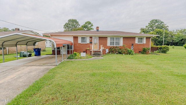 view of front of home featuring a carport and a front yard