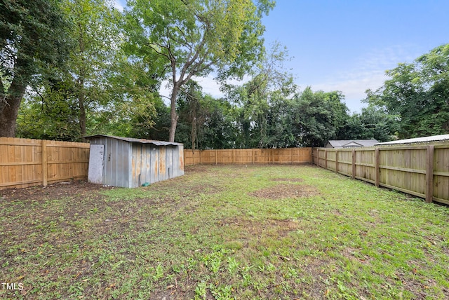 view of yard featuring a shed