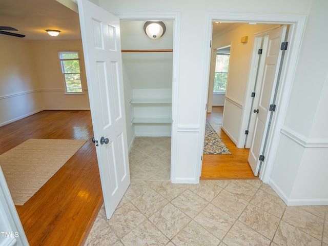 hall featuring light hardwood / wood-style flooring