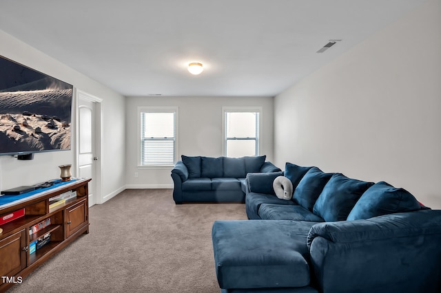 living room with light carpet