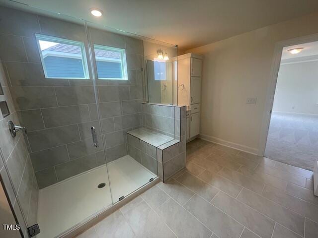 1528 Maelyn Way, Fuquay Varina, NC 27526 - full bathroom with a stall shower, tile patterned floors, baseboards, and recessed lighting