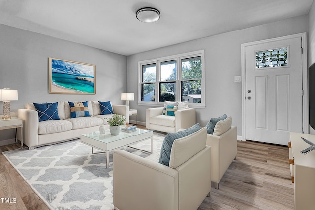 living room with light hardwood / wood-style flooring