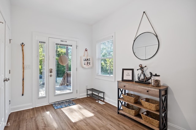 doorway featuring wood-type flooring