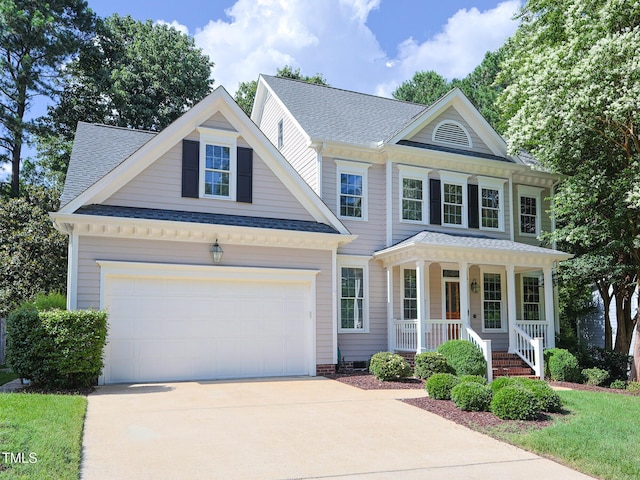 view of front of house featuring a porch and a garage