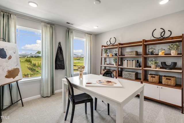 view of carpeted home office