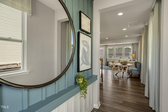 hall featuring dark wood-type flooring