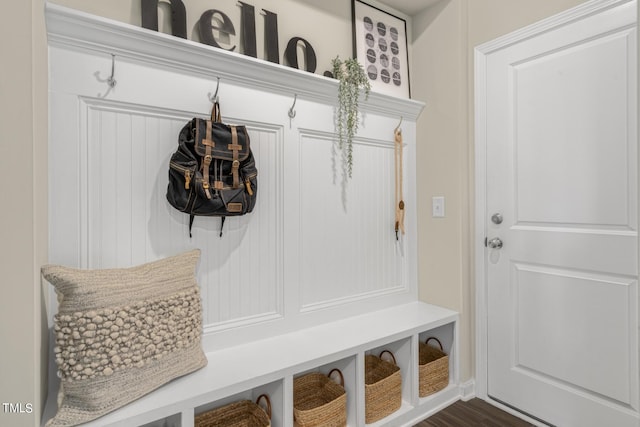 mudroom with dark hardwood / wood-style floors