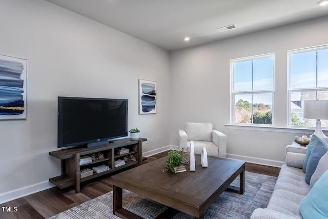 living room featuring dark hardwood / wood-style flooring