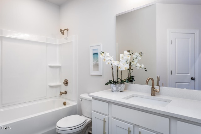 full bathroom featuring vanity, toilet, and bathtub / shower combination