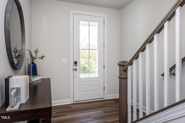 entrance foyer featuring plenty of natural light and dark hardwood / wood-style flooring