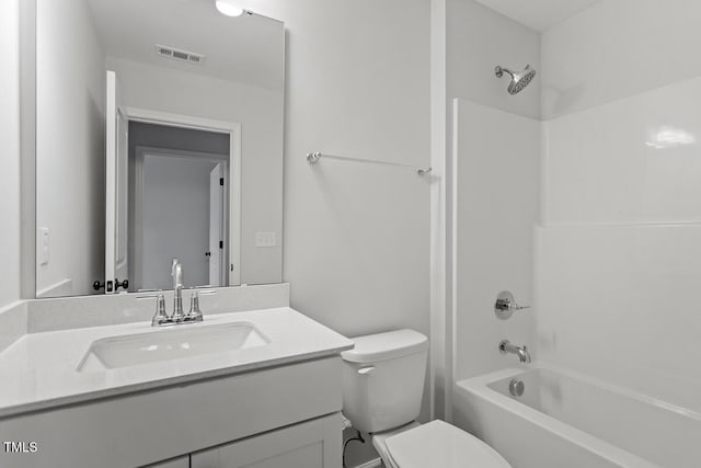 full bathroom with shower / bath combination, vanity, and toilet