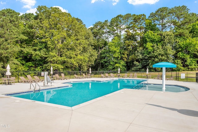 view of pool featuring a patio