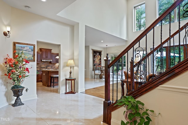 foyer featuring a towering ceiling