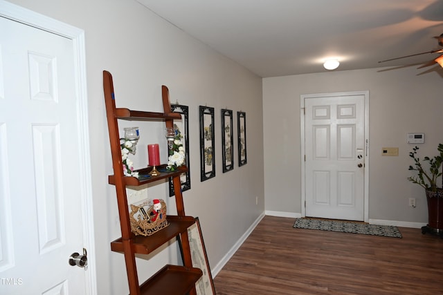 entrance foyer featuring ceiling fan and dark hardwood / wood-style flooring