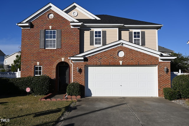 front facade with a garage