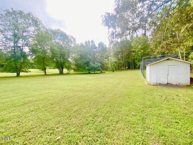 view of yard featuring a shed