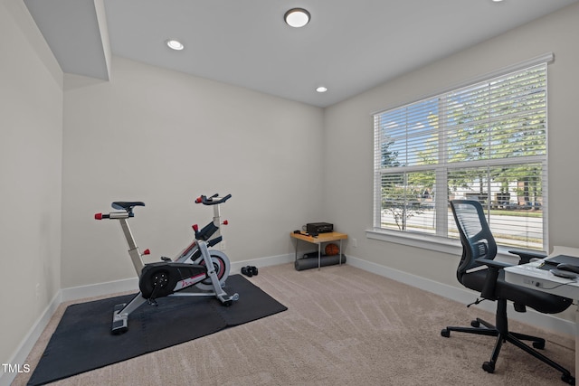 view of carpeted home office