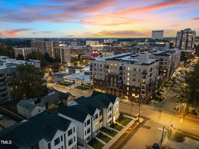 view of aerial view at dusk