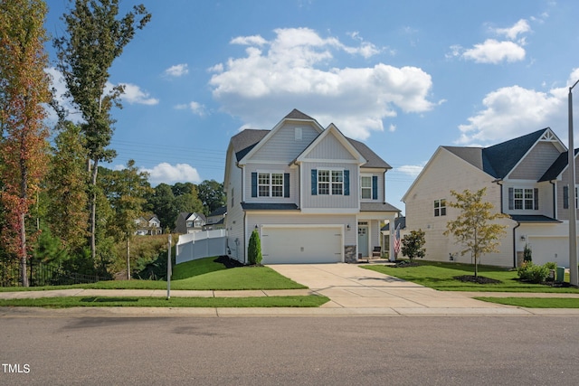 craftsman-style house with a front yard and a garage