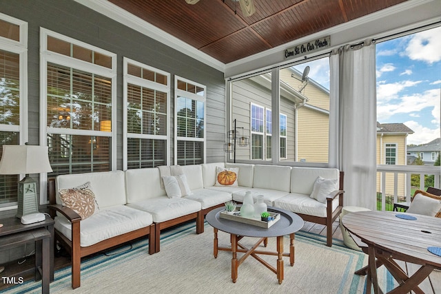 sunroom with wood ceiling