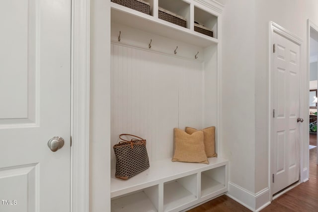 mudroom featuring dark hardwood / wood-style floors