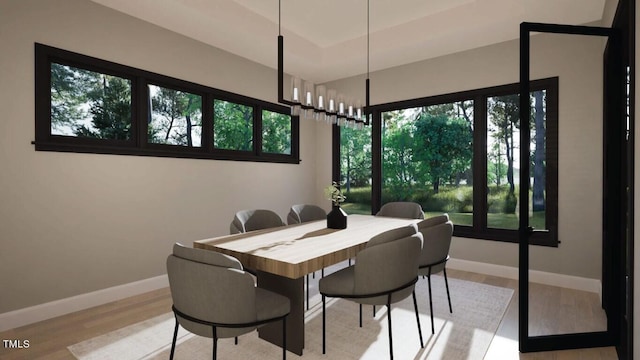 dining room with an inviting chandelier, light hardwood / wood-style flooring, and a healthy amount of sunlight