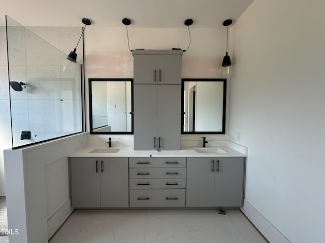 280 Forest Bridge Rd, Youngsville, NC 27596 - full bath featuring marble look tiles, double vanity, and a tile shower